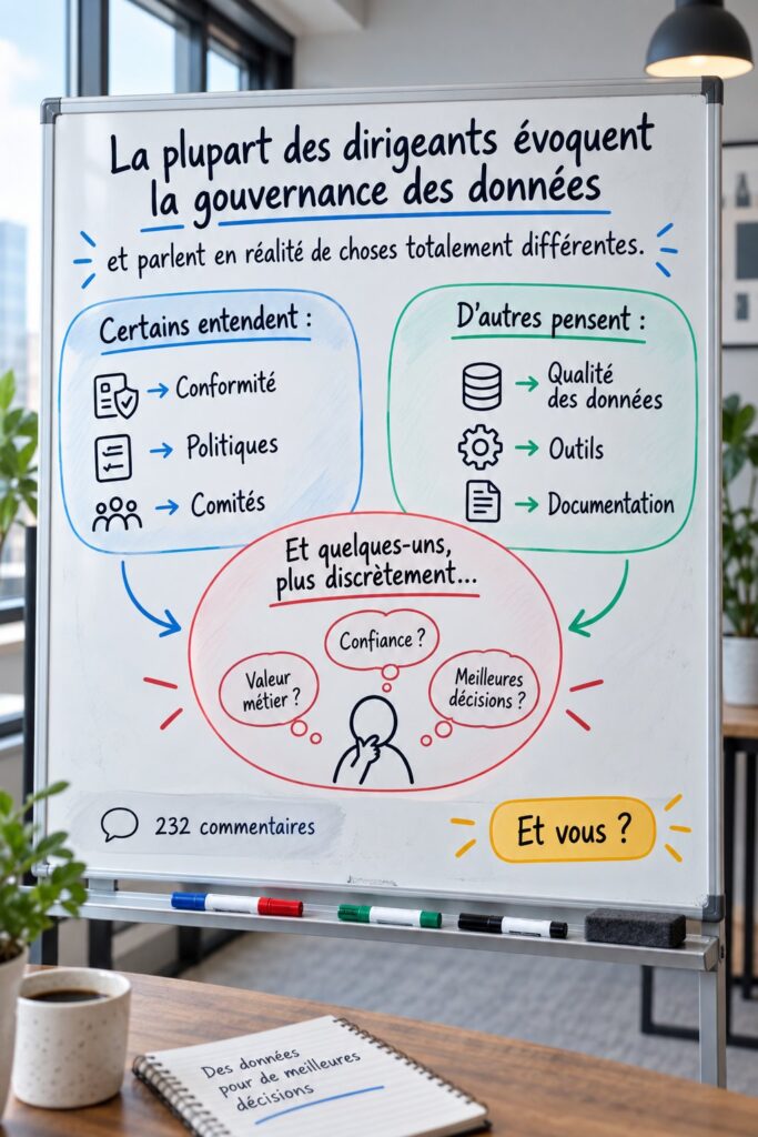 Illustration de la gouvernance des données en entreprise avec des graphiques.