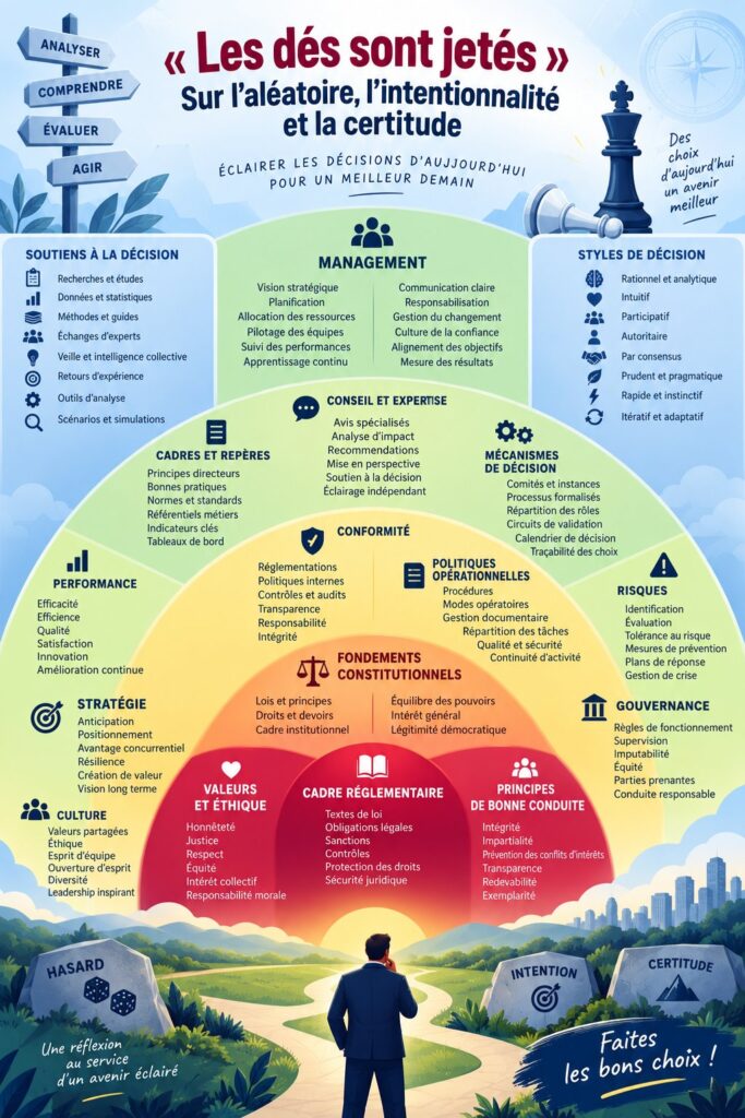 Image illustrant la dualité entre aléatoire et intentionnalité dans la gestion d'entreprise.