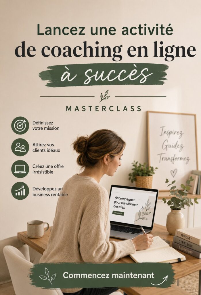 Femme souriante travaillant sur son ordinateur pour lancer un coaching en ligne