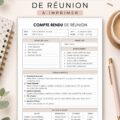 Une femme utilisant un modèle de compte rendu de réunion sur son ordinateur.