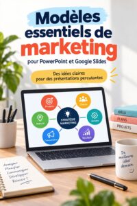Une présentation captivante avec un modèle marketing professionnel sur un écran.