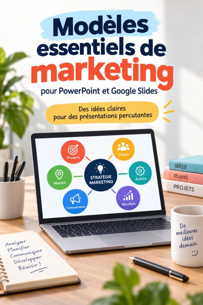 Une présentation captivante avec un modèle marketing professionnel sur un écran.