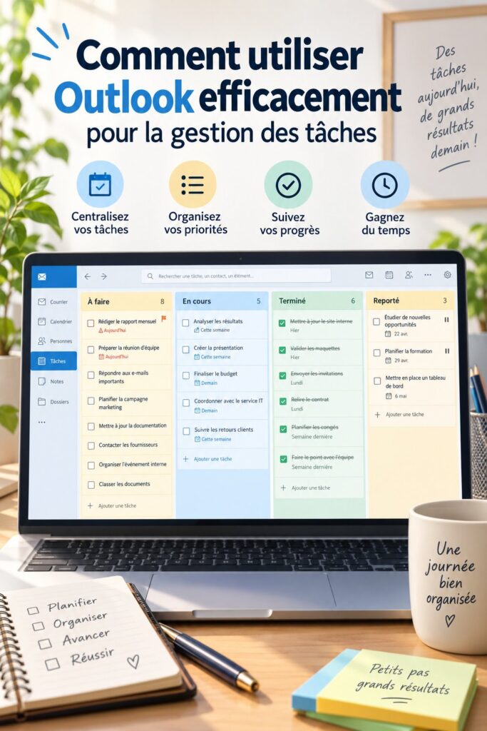 Capture d'écran d'Outlook montrant des tâches organisées.