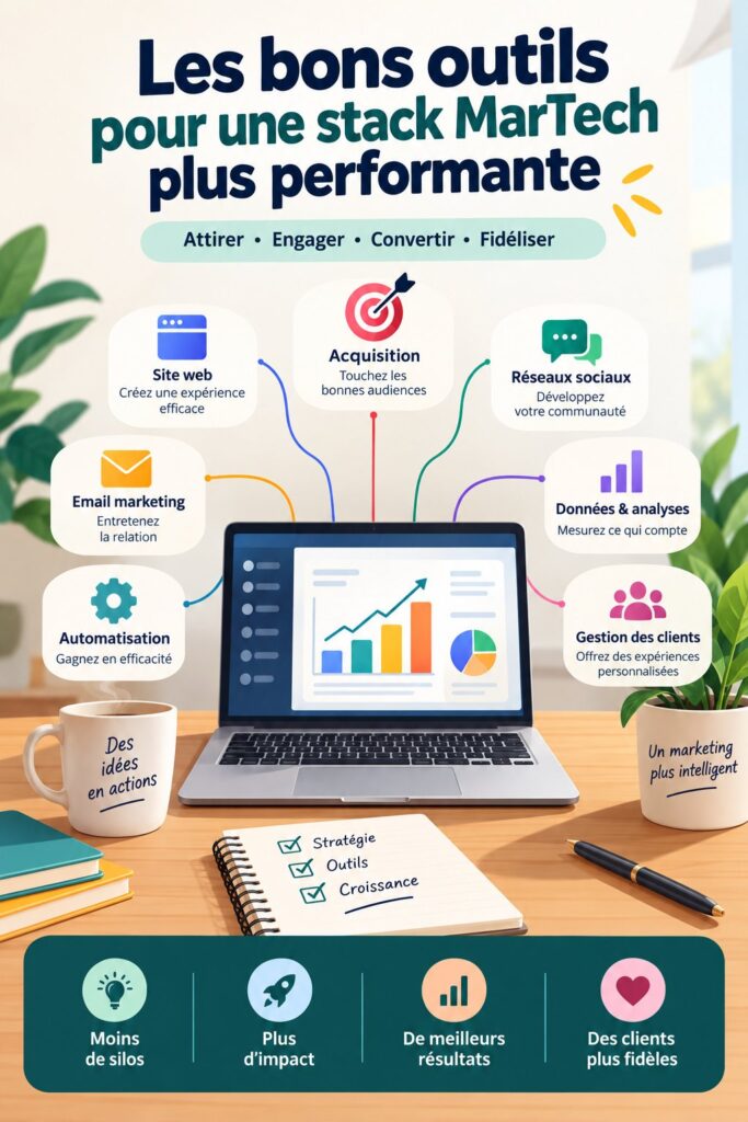 Infographie sur les outils essentiels pour optimiser votre stratégie MarTech.