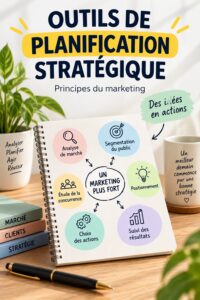 Femme en train de planifier une stratégie d'affaires avec des outils visuels.