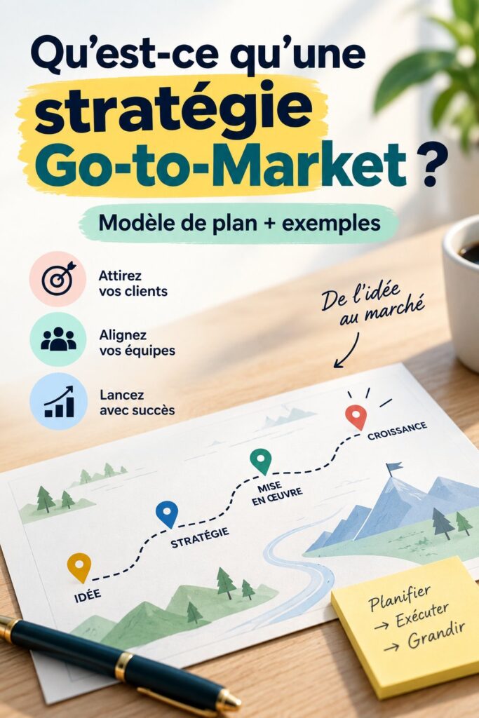 Illustration d'une femme d'affaires préparant une stratégie de mise sur le marché pour son produit.