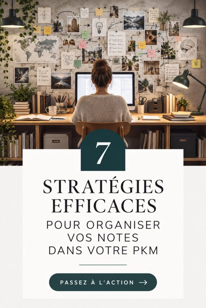 Femme en train d'organiser ses notes avec des outils de gestion.