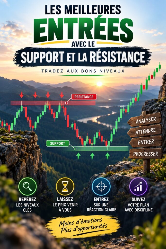 Graphique illustrant les niveaux de support et résistance en trading.