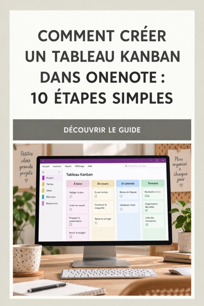 Un tableau Kanban créé dans OneNote, représentant une organisation efficace des tâches.