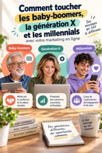 Stratégies de marketing intergénérationnel pour toucher baby-boomers, Gen-X et millennials.