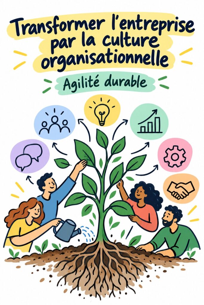 Une équipe dynamique en pleine discussion, illustrant l'agilité grâce à une culture collaborative.