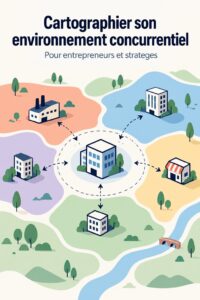 Illustration de la carte des environnements pour une stratégie d'entreprise, mettant en avant divers segments de marché.