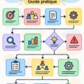 Femme d'affaires créant une carte des processus sur un tableau blanc.
