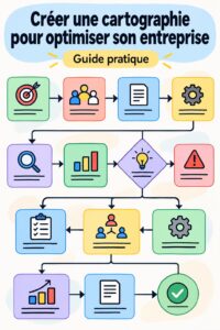 Femme d'affaires créant une carte des processus sur un tableau blanc.