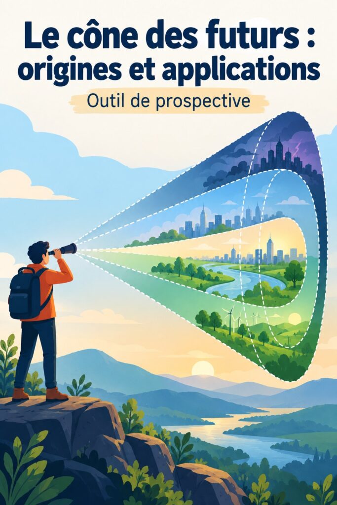 Illustration du cône des futurs représentant différents scénarios d'avenir dans une stratégie d'entreprise.