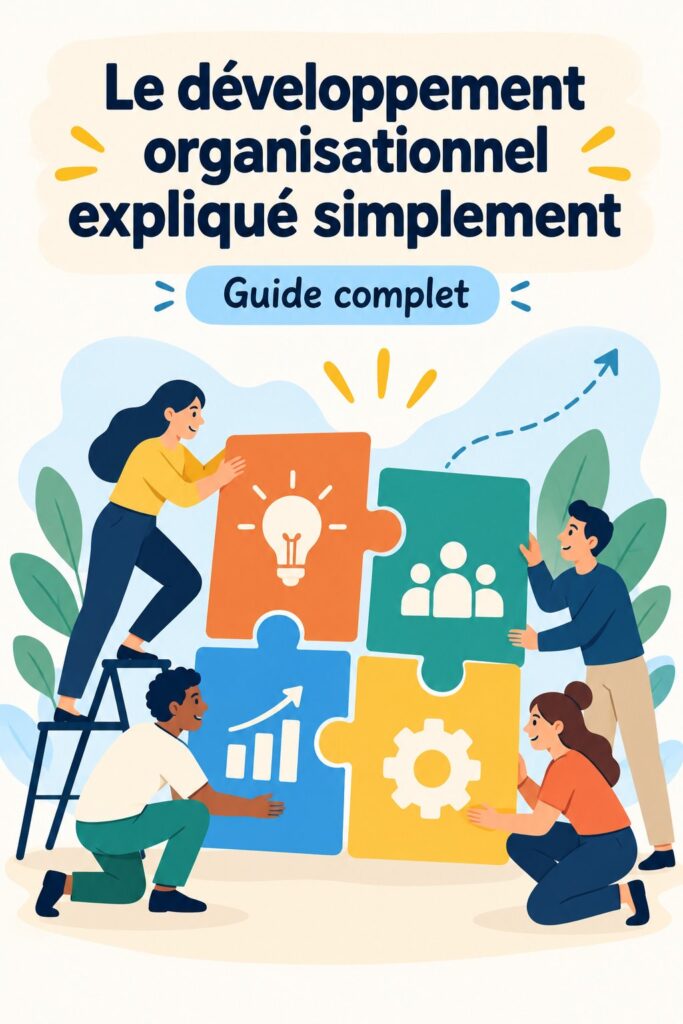 Une femme d'affaires souriante examine un plan de développement organisationnel dans un bureau lumineux.