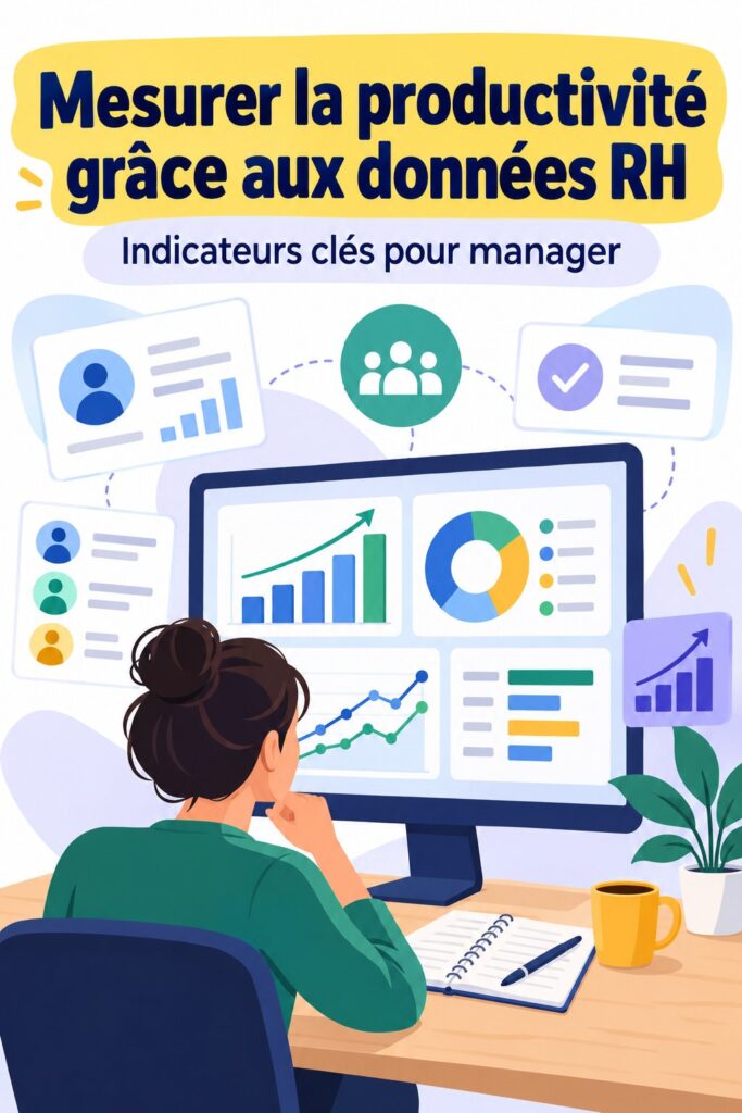 Femme d'affaires utilisant un ordinateur pour analyser les données RH et mesurer la productivité.
