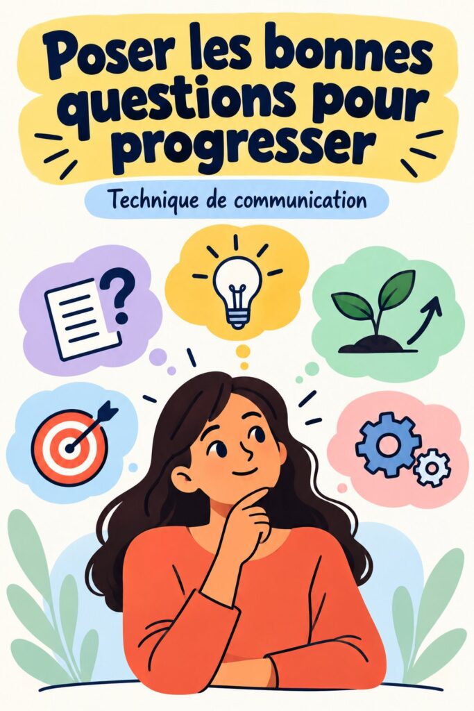 Femme en train de poser une question lors d'une réunion professionnelle, illustrant l'importance du questionnement intelligent.