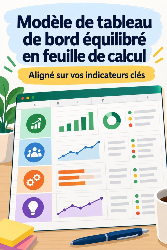Modèle de tableau de bord équilibré en Excel pour la gestion d'entreprise.