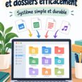 Femme organisant des fichiers sur son bureau, illustrant l'importance de l'organisation dans le travail.