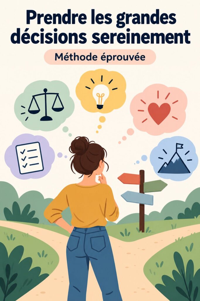 Femme réfléchissant à une décision importante dans un environnement paisible.