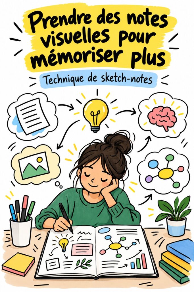 Une illustration de sketchnotes colorés représentant des idées clés pour une réunion d'entreprise.