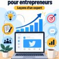Stratégie de croissance sur Twitter pour entrepreneurs, avec un organigramme et des graphiques dynamiques.