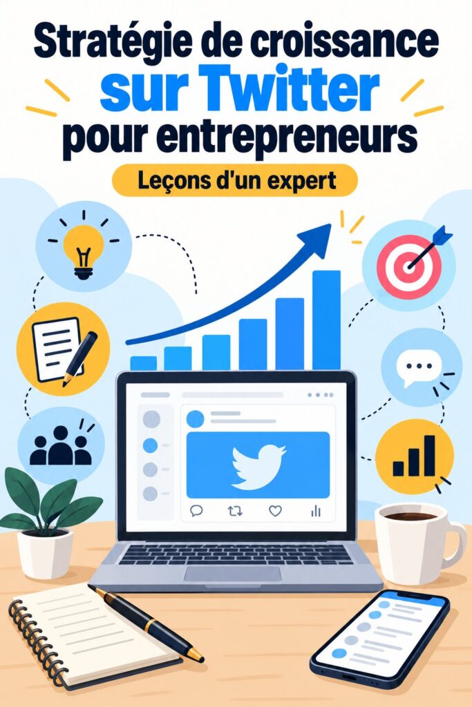 Stratégie de croissance sur Twitter pour entrepreneurs, avec un organigramme et des graphiques dynamiques.