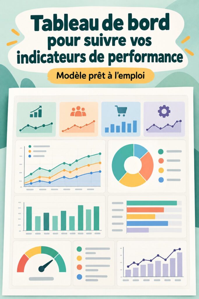 Tableau de bord coloré affichant des indicateurs de performance clés pour la gestion d'entreprise.