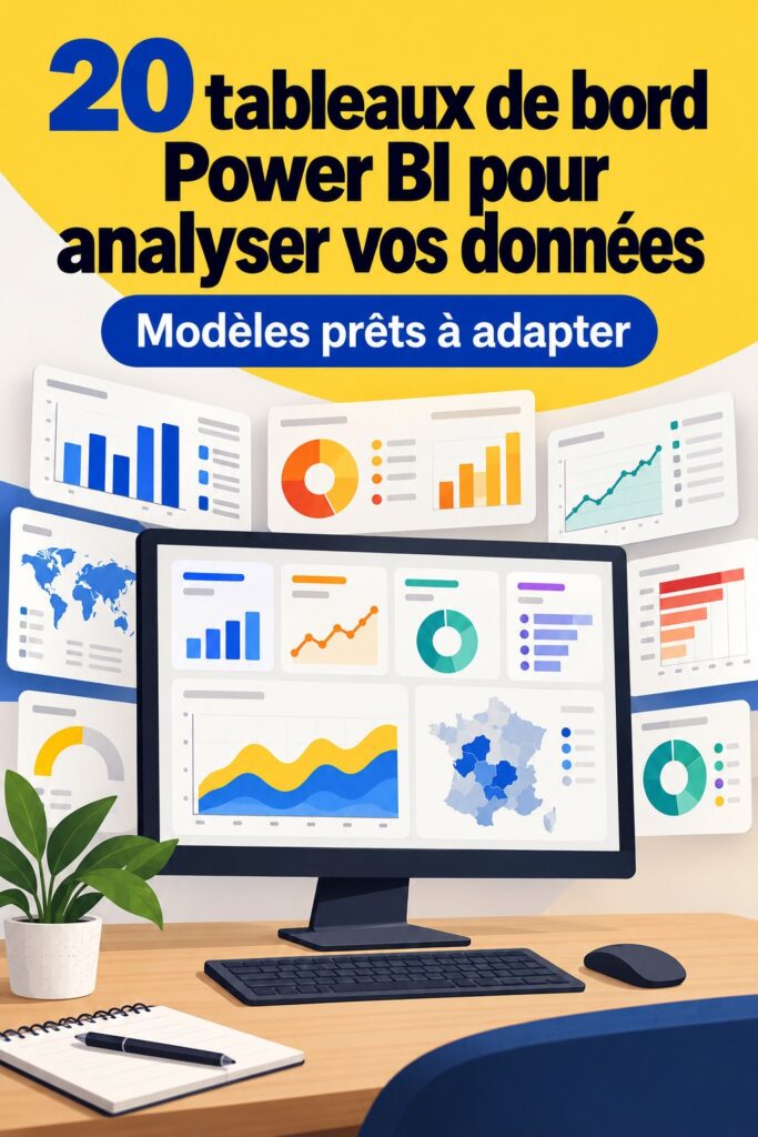 Un exemple de tableau de bord Power BI avec des graphiques colorés et des indicateurs de performance clés.